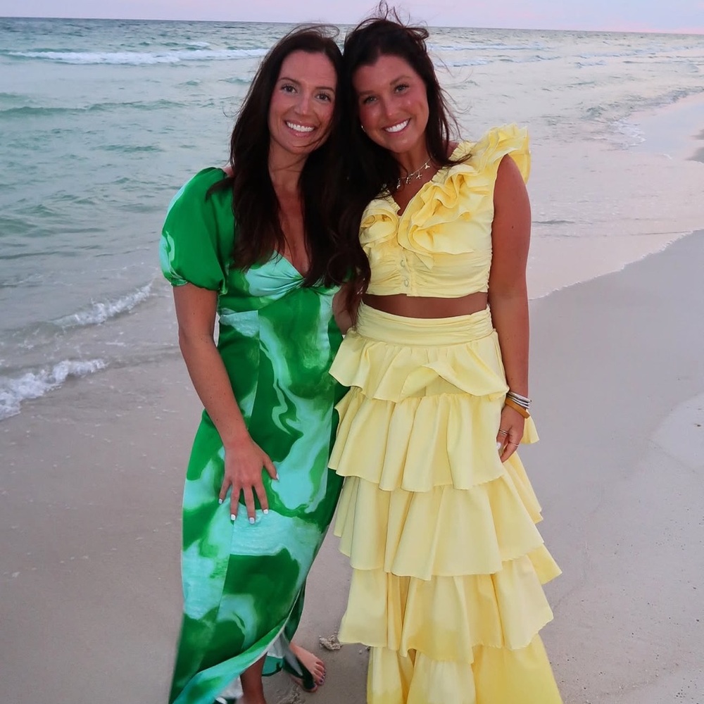 Green and Yellow Ruffle Dresses